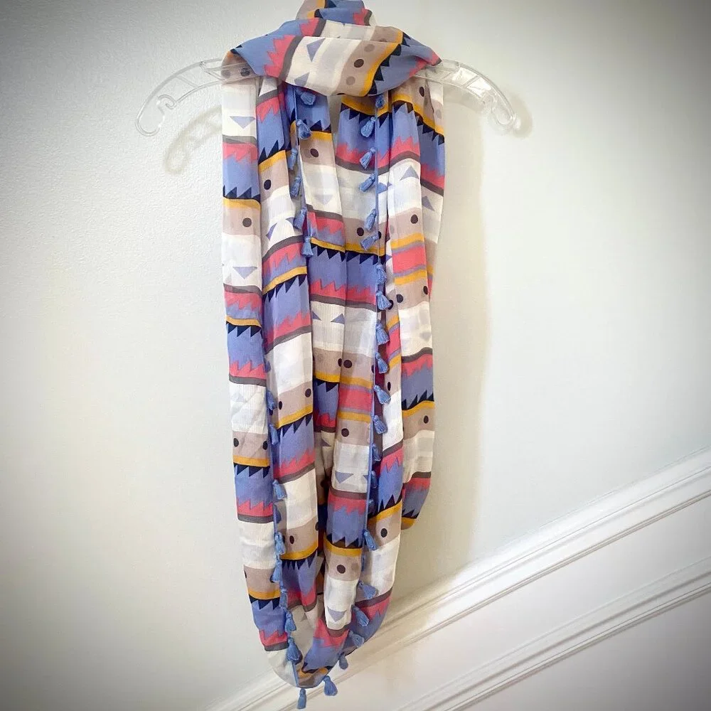 J. Crew Geometric Silk Fringed Infinity Scarf